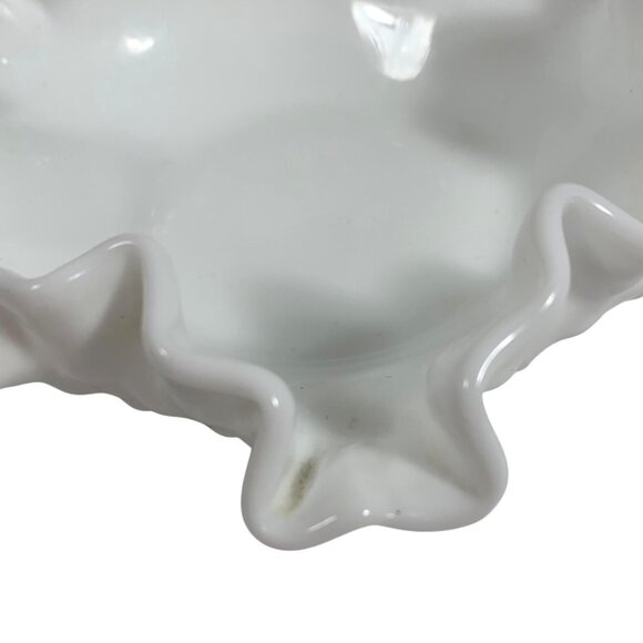 Fenton Hobnail Ruffled White Milk Glass Candy Bowl Decorative Serving Dish VTG - Picture 5 of 14